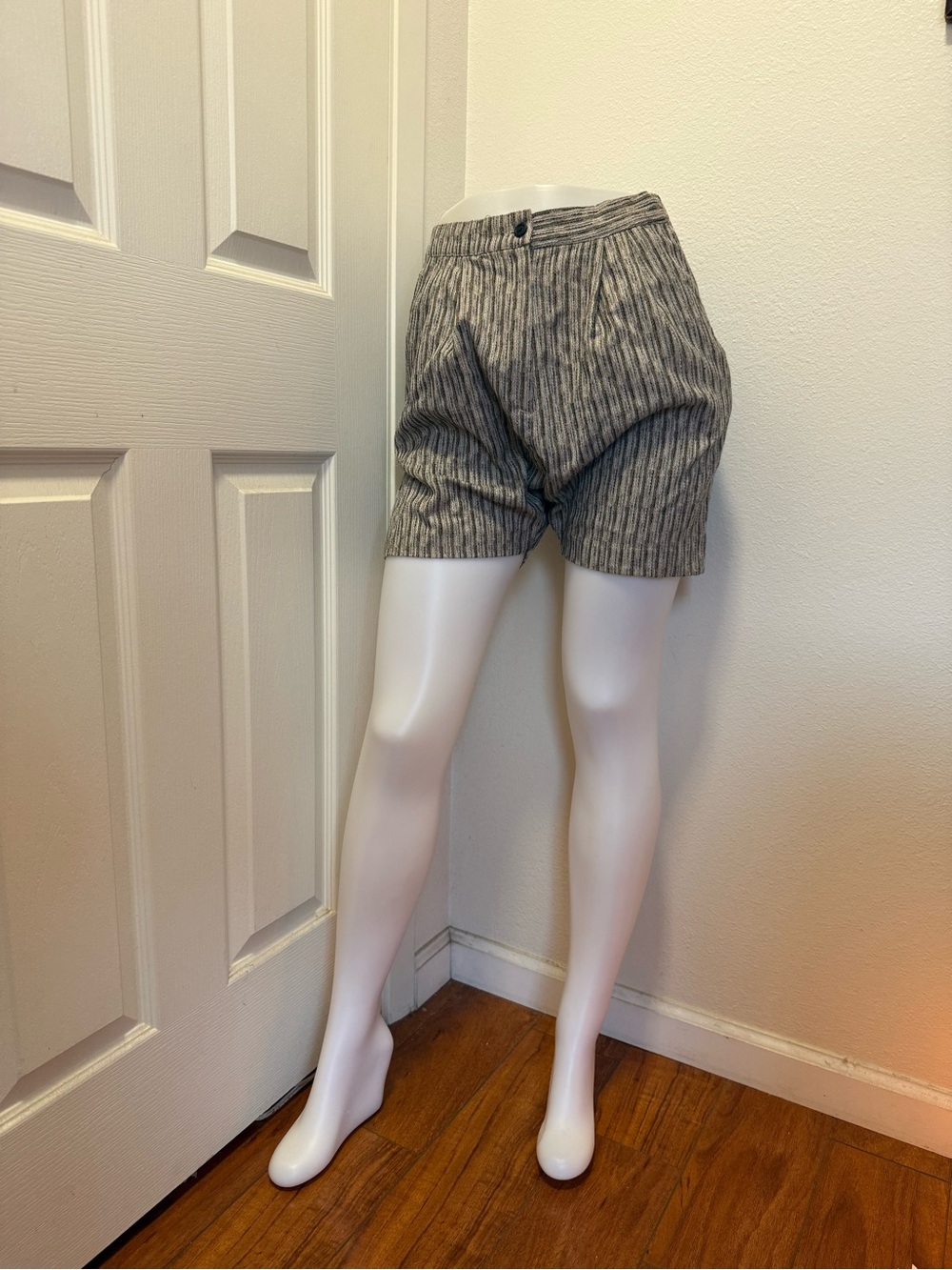 High-Waist Pinstripe Bermuda Shorts — Gray